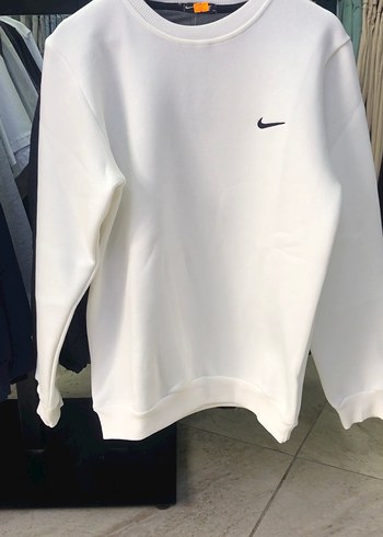 Beyaz Erkek Sweatshirt, Yuvarlak Yaka, Rahat Kesim