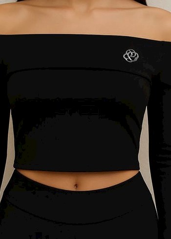 Siyah Uzun Kollu Crop Top