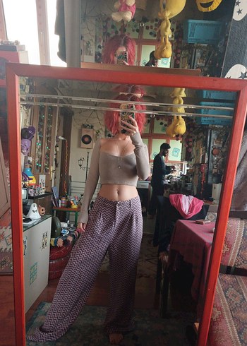 sentetik sezar kumaş palazzo Pantolon - Görsel 2