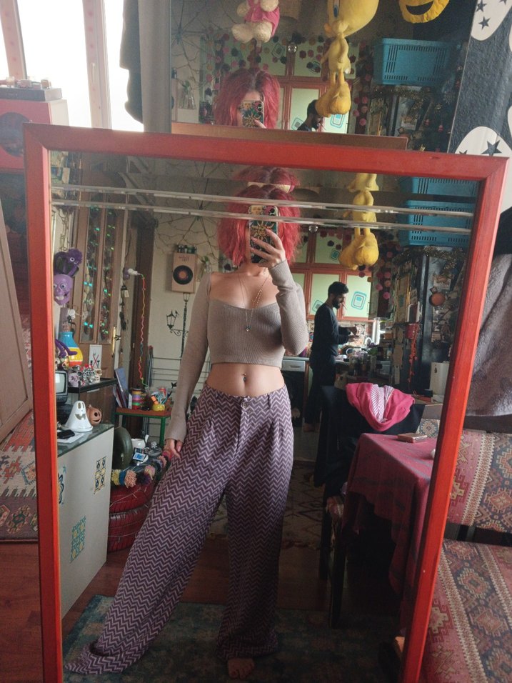 sentetik sezar kumaş palazzo Pantolon - Görsel 2