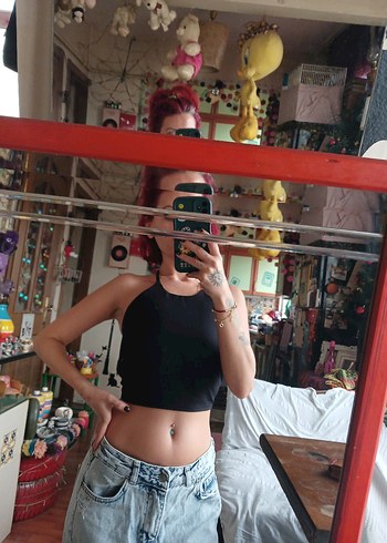 Siyah bağlamalı crop - Görsel 5