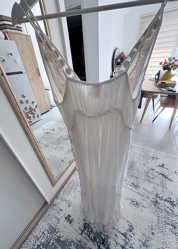 Beyaz Nakışlı Bohem Uzun Elbise - Görsel 5