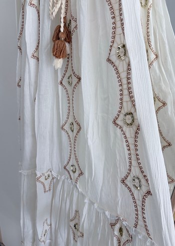 Beyaz Nakışlı Bohem Uzun Elbise - Görsel 10