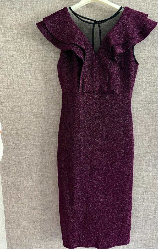 Mor V Yaka Drapeli Kadın Abiye Elbise - Görsel 3