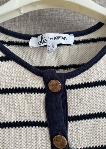 Düğmeli Çizgili Kısa Kollu Crop Top - Görsel 4