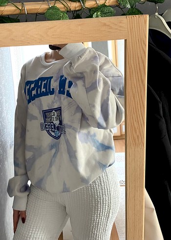 Mavi Batik Desenli Salaş Kadın Sweatshirt - Görsel 2