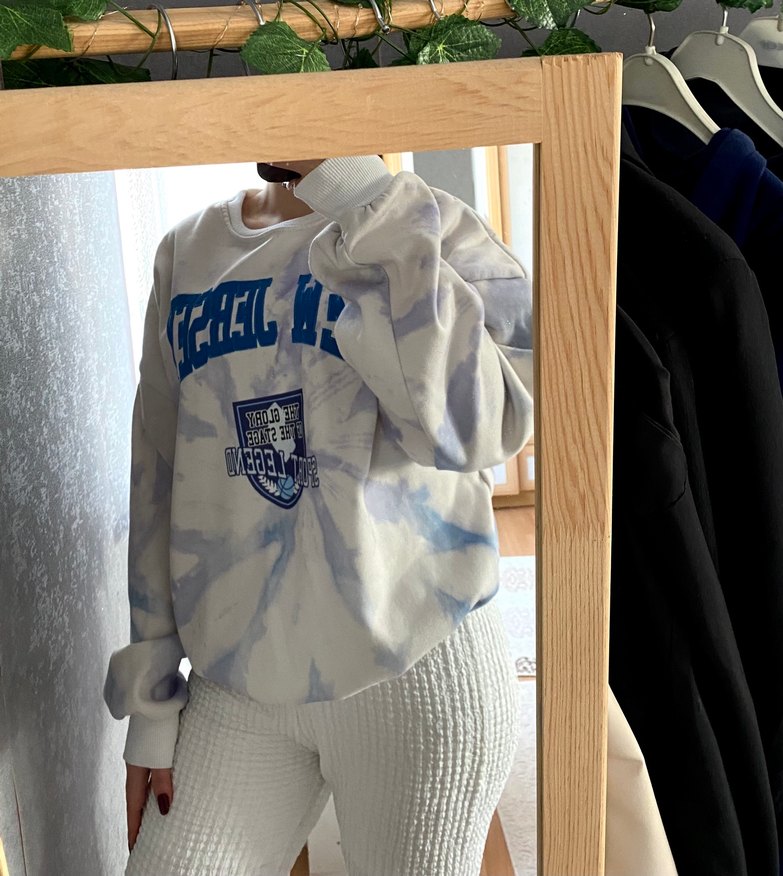 Mavi Batik Desenli Salaş Kadın Sweatshirt - Görsel 2