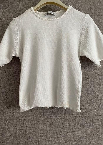 Kısa Kollu Beyaz Keten Tişört - Görsel 3