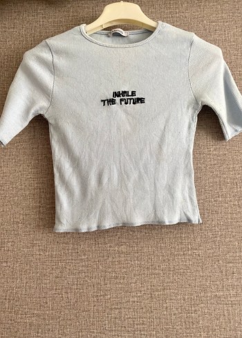 Kısa Kollu Beyaz Keten Tişört - Görsel 4