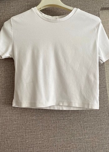 Beyaz Deri Crop Top, Kısa Kollu, Dar Kesim - Görsel 2