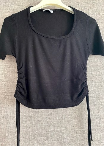 Siyah Kadın Kısa Tişört, Kısa Kollu, Dar Kesim - Görsel 2