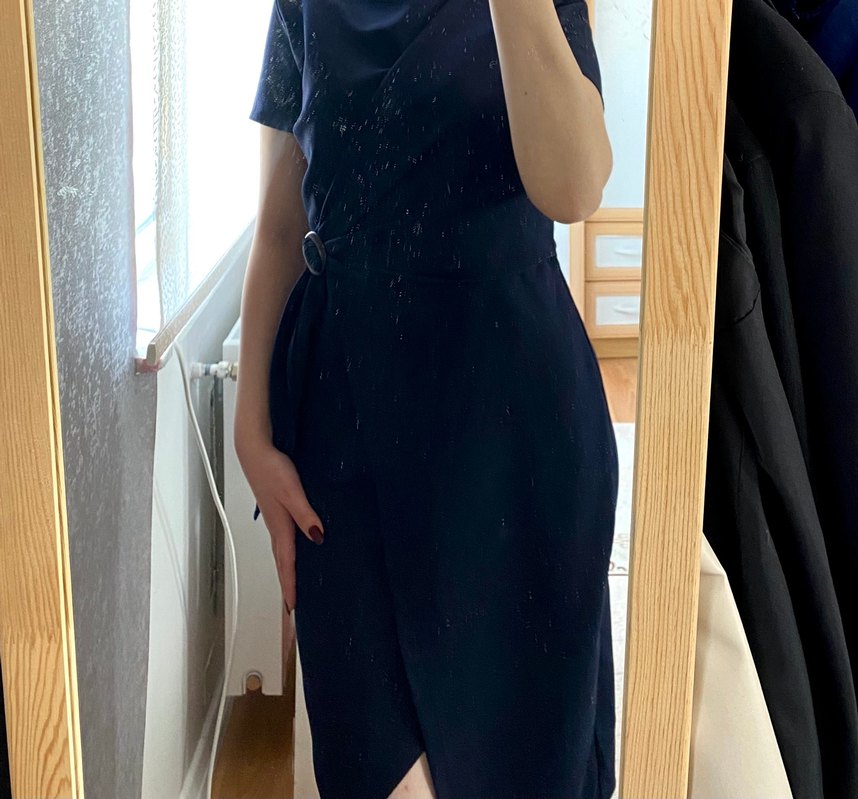 Lacivert Kemerli Midi Elbise - Görsel 2