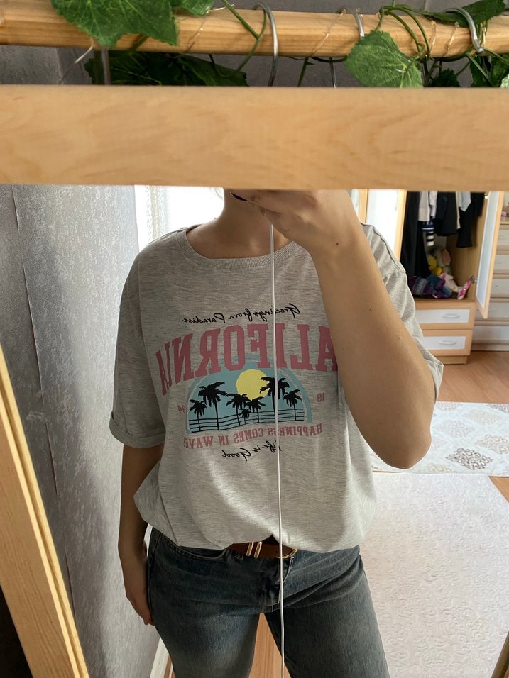 Gri Baskılı Kayık Yaka Hamile Tişörtü - Görsel 2