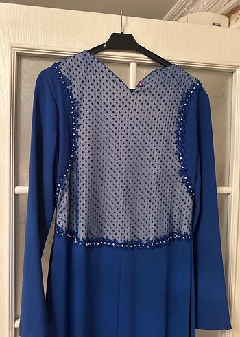 Mavi Uzun Kollu Kadın Abiye Elbise - Görsel 5