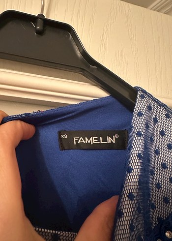 Mavi Uzun Kollu Kadın Abiye Elbise - Görsel 3