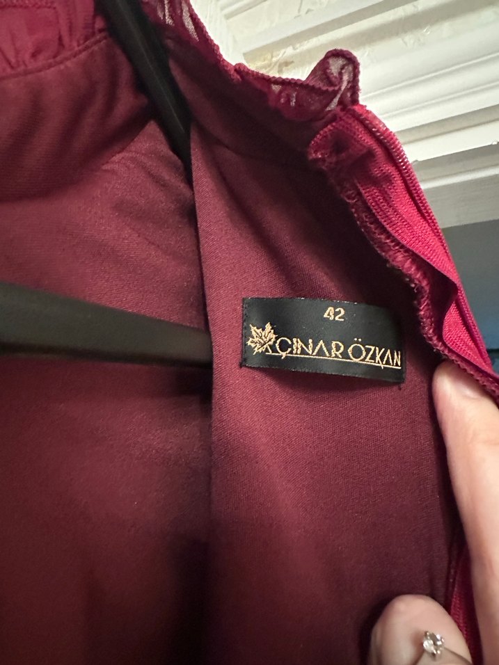 Bordo Uzun Kollu Fırfırlı Vintage Elbise - Görsel 5