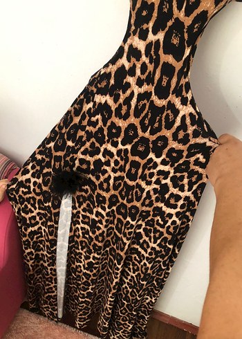 Tasarımcı Kahverengi leopar elbise