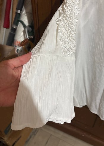 l Beden Dantel Detaylı Bohem Beyaz Kadın Bluz