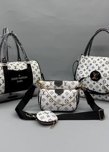 Beden Louis Vuitton Kahverengi Deri Baskılı Klasik Çanta üçlü set