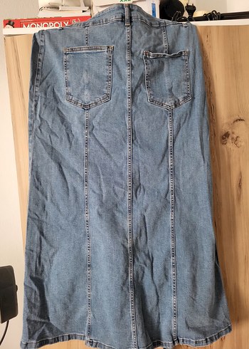 Düğmeli Mavi Midi Kot Etek