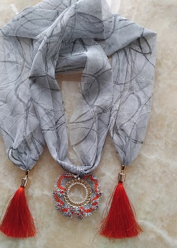 Püsküllü Bohem Gri Kadın Şal - Görsel 3
