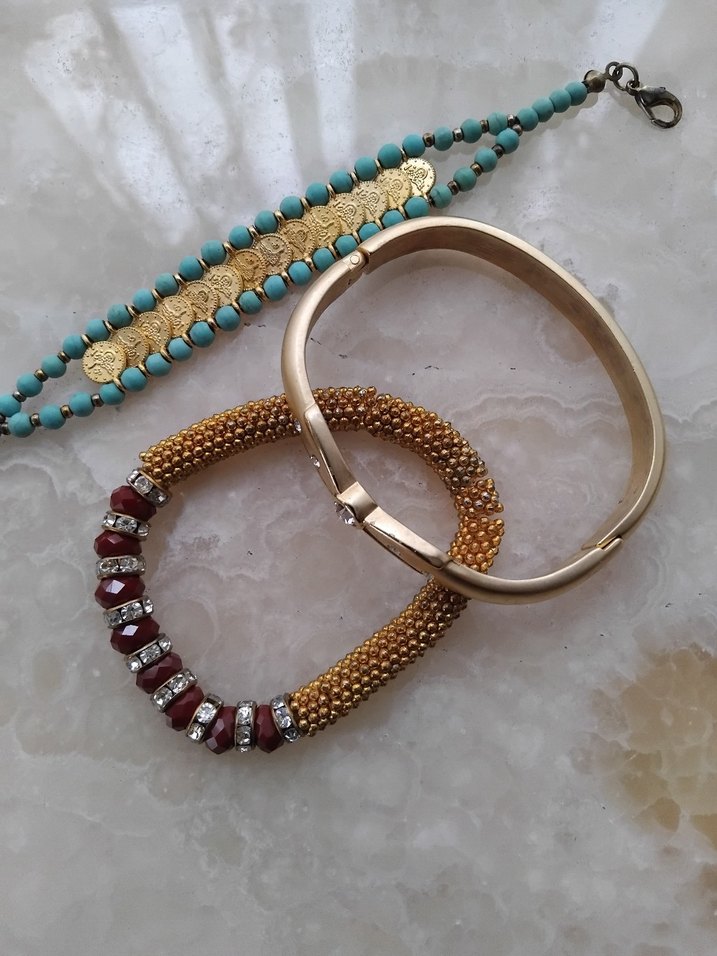 Bohem Tarzı Turkuaz Boncuklu Kadın Bileklikler üçlü fiyatıdır - Görsel 2