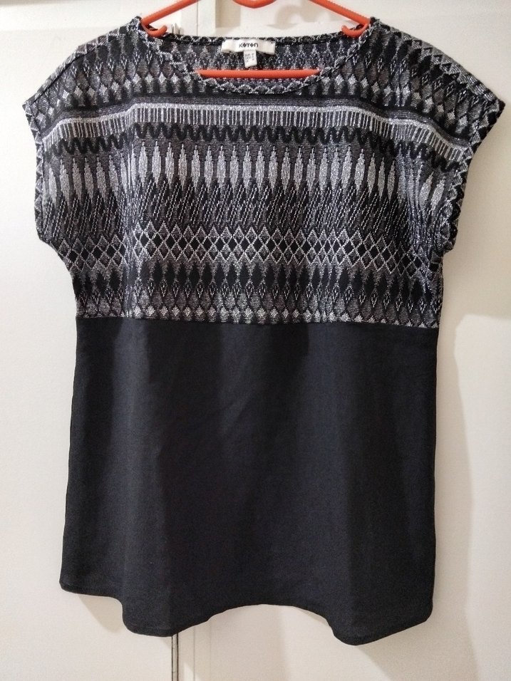 Gri Desenli Bohem Örgü Kadın Bluz - Görsel 2