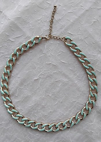 Turkuaz Zincir Detaylı Midi Kolye - Görsel 2