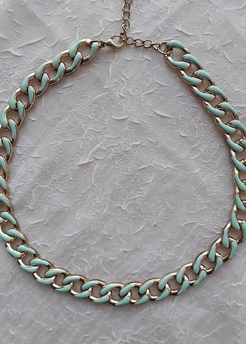 Turkuaz Zincir Detaylı Midi Kolye - Görsel 3