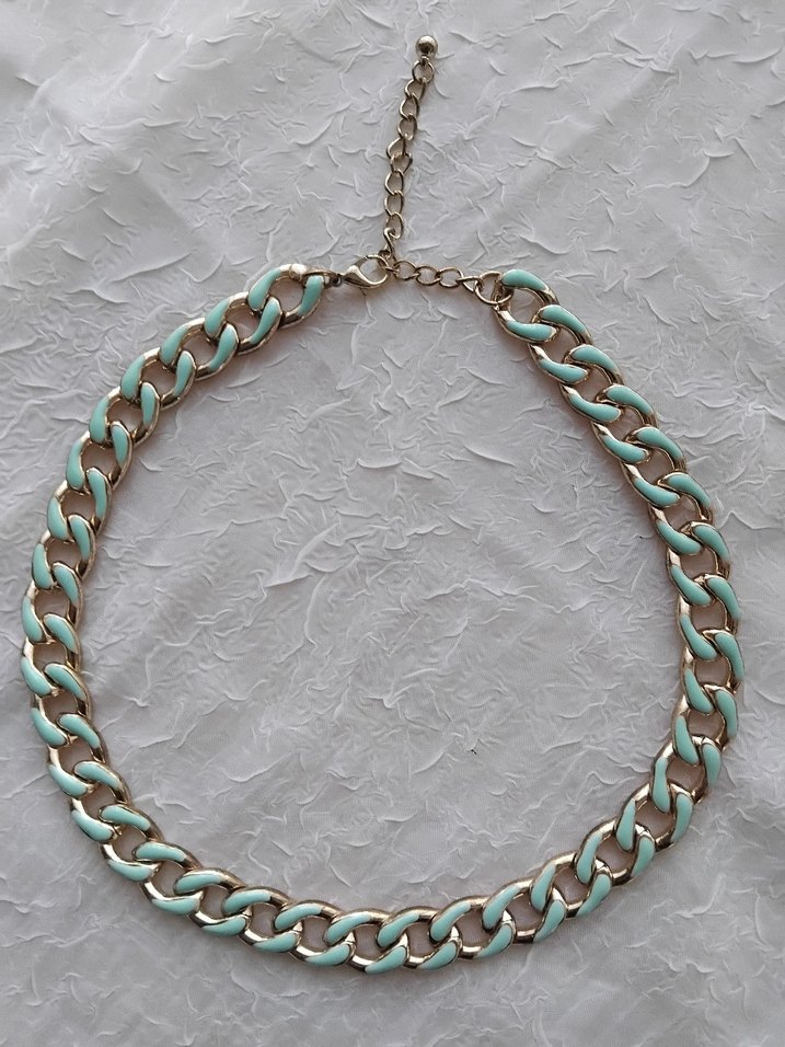 Turkuaz Zincir Detaylı Midi Kolye - Görsel 2