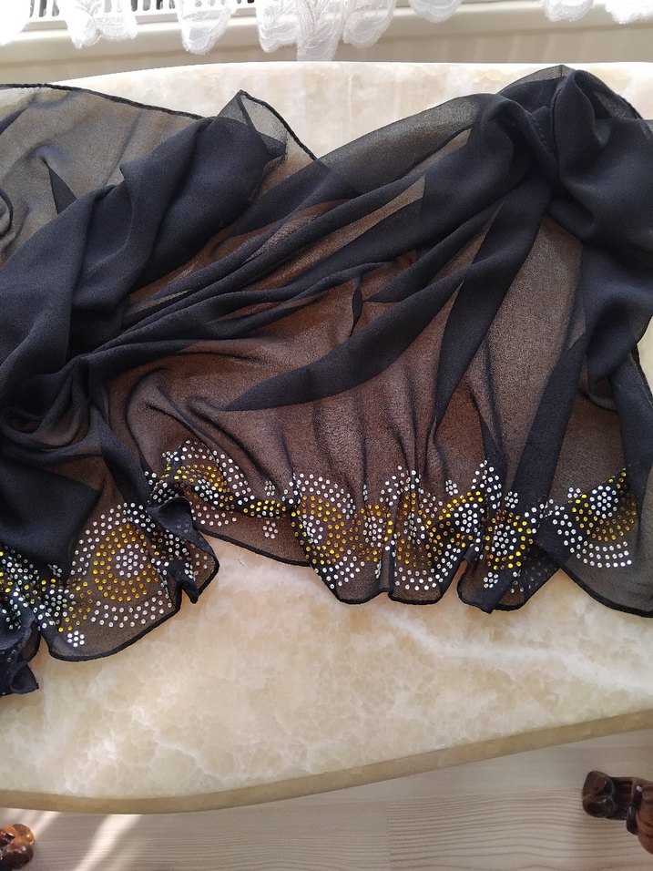 siyah önü pul detaylı şifon şal - Görsel 5