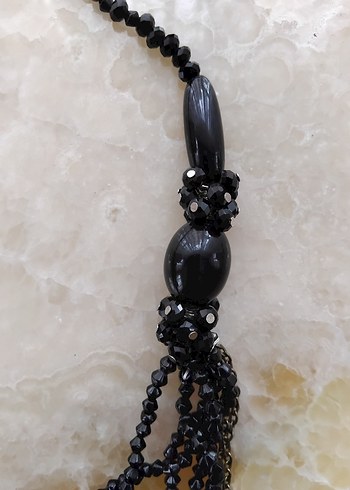 Uzun Siyah Boncuklu Gotik Kolye - Görsel 3