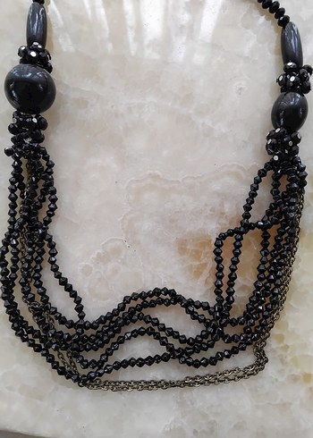 Uzun Siyah Boncuklu Gotik Kolye - Görsel 7