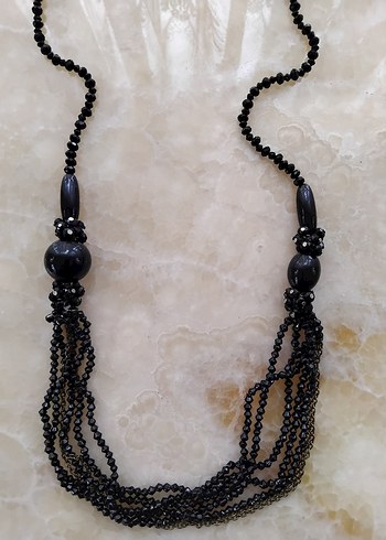 Uzun Siyah Boncuklu Gotik Kolye - Görsel 6