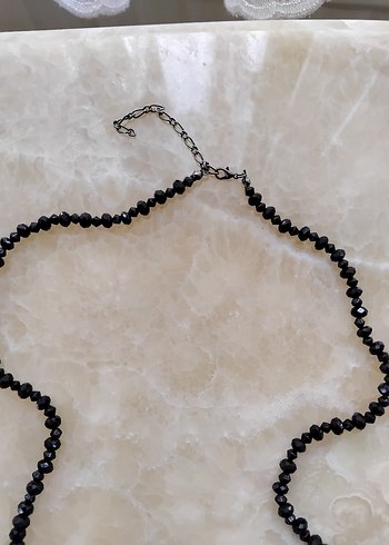 Uzun Siyah Boncuklu Gotik Kolye - Görsel 5
