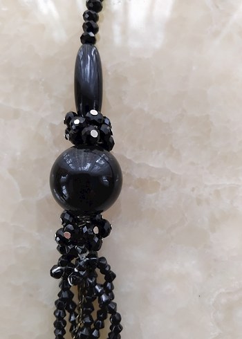 Uzun Siyah Boncuklu Gotik Kolye - Görsel 8