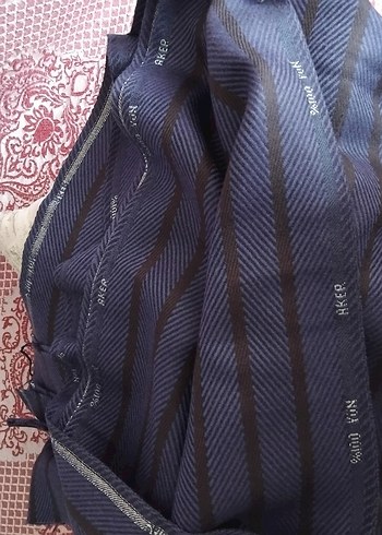 lacivert siyah çizgili yün kumaş eni 1.50cm boyu 2.30 cm - Görsel 6