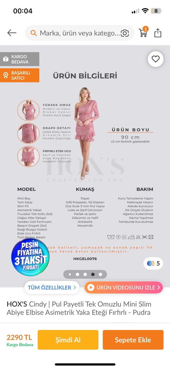 Pembe Parlak Mini Tek Omuzlu Elbise - Görsel 2