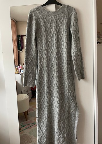 Gri Örgü Uzun Kollu Triko Elbise - Görsel 2