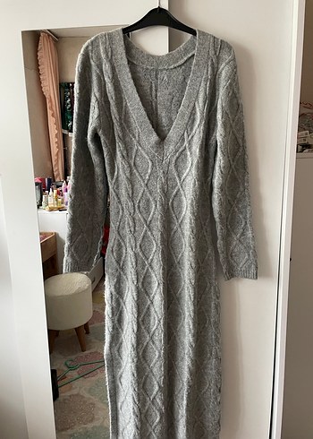 Gri Örgü Uzun Kollu Triko Elbise - Görsel 3