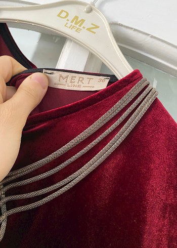 38 Beden bordo Renk Bordo Uzun Kadife Elbise V Yakalı