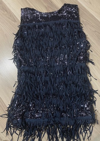 Püsküllü Mini Mavi Kadın Abiye Elbise - Görsel 3