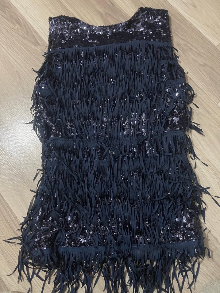 Püsküllü Mini Mavi Kadın Abiye Elbise - Görsel 3