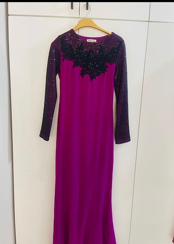 Mor Uzun Kollu Drapeli Abiye Elbise - Görsel 2