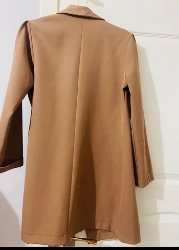 Bej Uzun Kuşaklı Kadın Klasik Ceket - Görsel 3