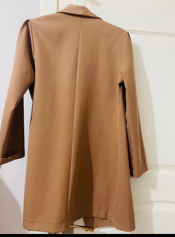 Bej Uzun Kuşaklı Kadın Klasik Ceket - Görsel 3