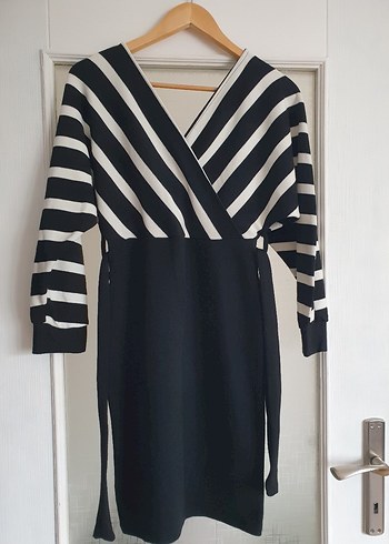 Zebra Desenli Siyah Midi Ofis Elbisesi - Görsel 2