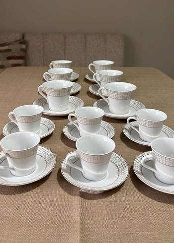 Emsan Beyaz ve Desenli 6 Kahve Fincanı Takımı 6 kişilik çay T