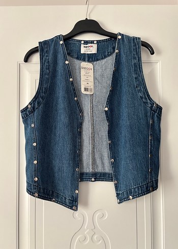 Düğmeli Mavi Denim Kolsuz Ceket - Görsel 3