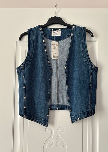 Düğmeli Mavi Denim Kolsuz Ceket - Görsel 2